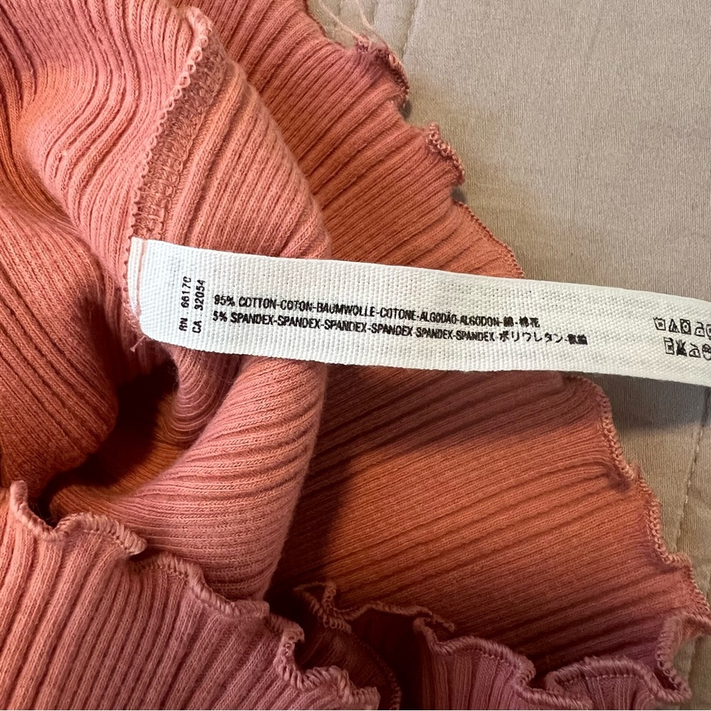 Intimately Free People Fall For You Ruffled Tie Front Ribbed Blouse Coral - Picture 7 of 9